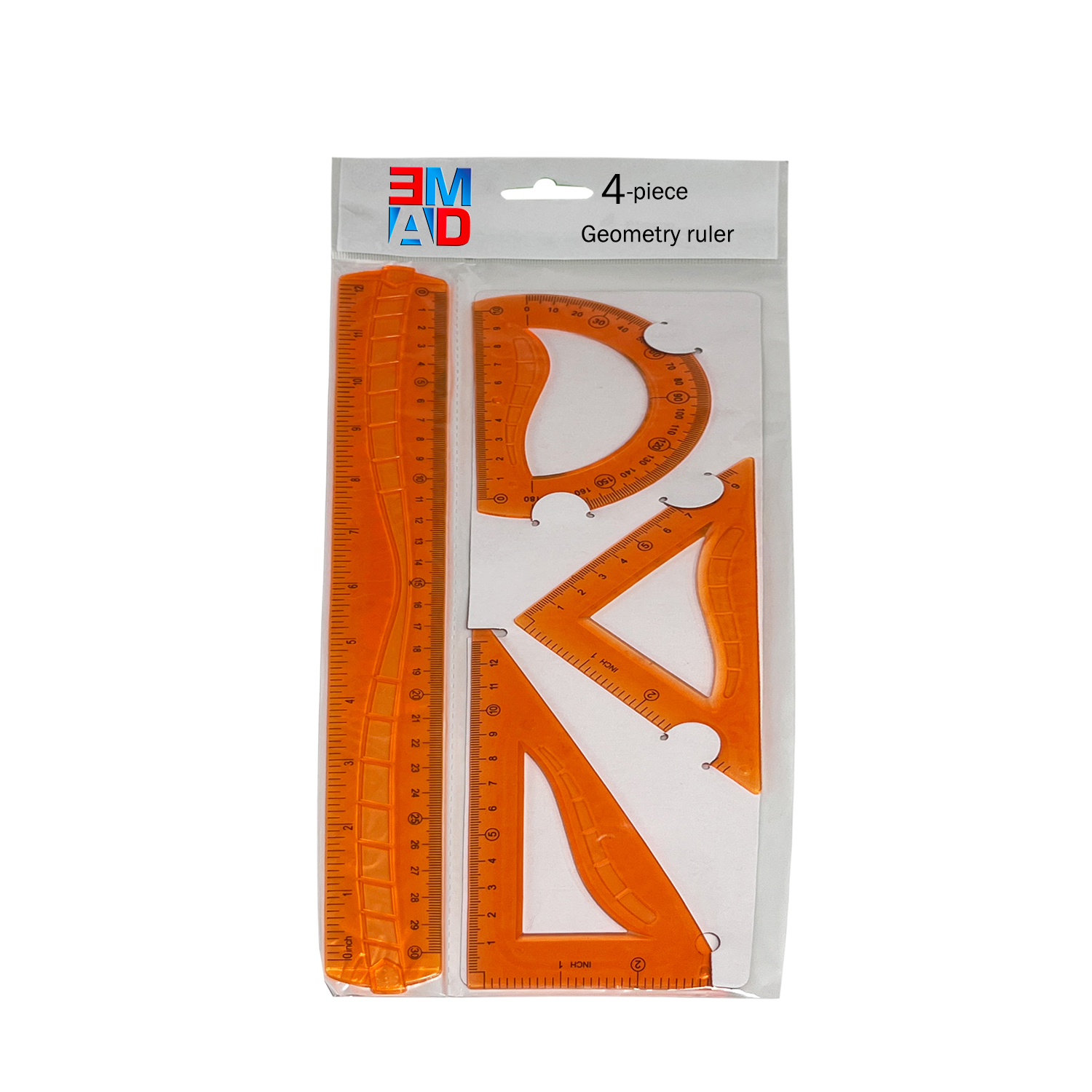 4pcs promotional set personalized office student digital measuring colored plastic rulers 30cm geometry math flexible ruler set